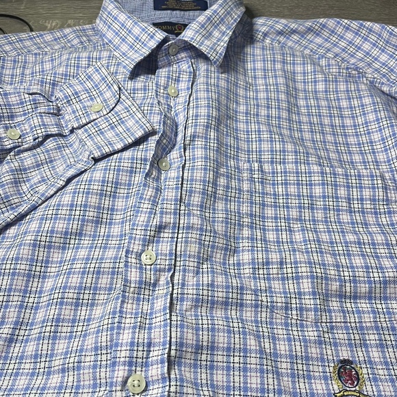 Tommy Hilfiger Dress Shirt Men’s Size XL Blue/Pink Striped Pocket Button‎ Front - Picture 1 of 6